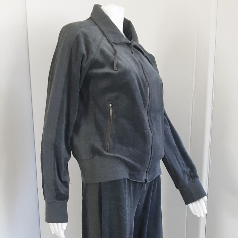 MODA INTERNATIONAL Gray Cotton Blend Tuxedo Wide Leg Crop Jacket Tracksuit Sz L